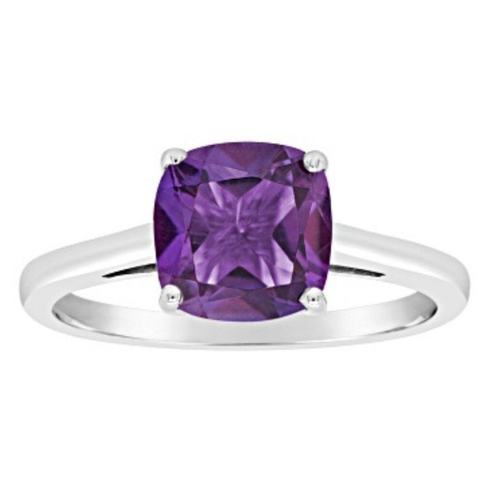 Enchanting Genuine Amethyst Ring in Rhodium over Sterling Silver Sz 7!